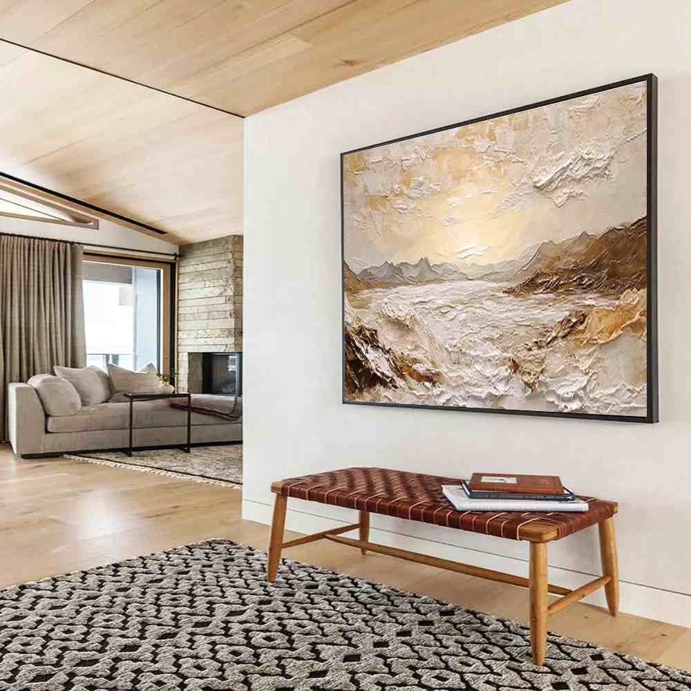Scenic Hand-painted Mountain Landscape Abstract Canvas Artwork 9UP6G